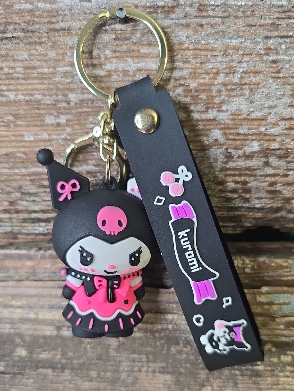 Kuromi Pink & Black Keychain Charm, NEW